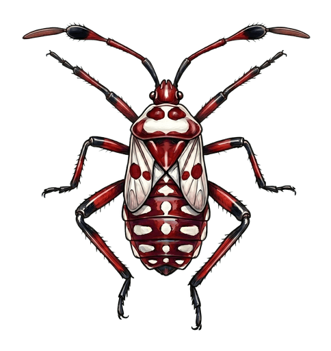 An illustration of a Giant Mesquite Bug, Thasus neocalifornicus