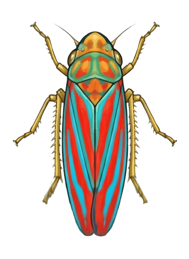 An illustration of a Red-banded Leafhopper, Graphocephala coccinea