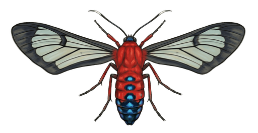 An illustration of a Scarlet-bodied Wasp Moth, Cosmosoma myrodora